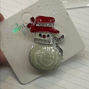 Festive Snowman Brooch with Red Hat
